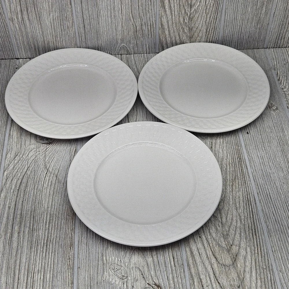 Oneida Westerly Basket White Stoneware Salad Plates Set of 3 Basketweave 7.75